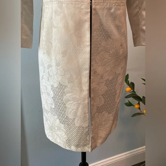 Gorgeous! Talbots Car Coat Floral Jacquard Long Line Jacket Vanilla Off-White 8P - Picture 8 of 16